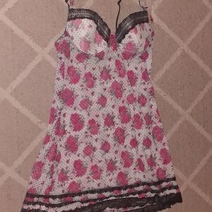 Floral Chemise with Black Lace Trim